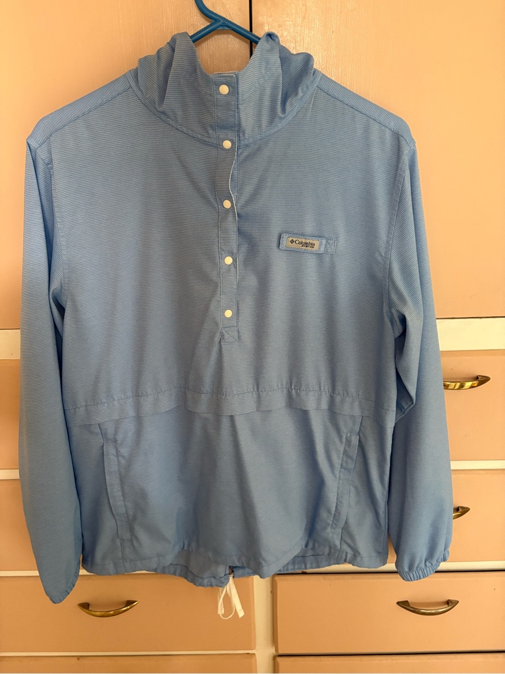 Columbia Light Blue Hooded Snap Pullover Jacket